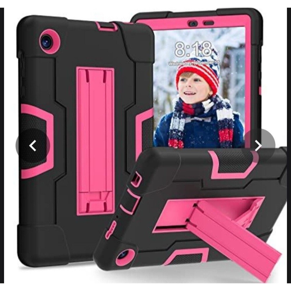 Heavy Duty Case for TCL Tab 8 LE 9137W / Tab 8 WiFi 9132X Pink Black Kickstand